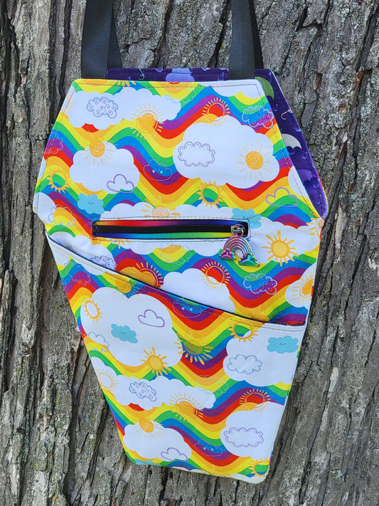 Rainbows & Rain Clouds Reversible Coffin Tote Bag