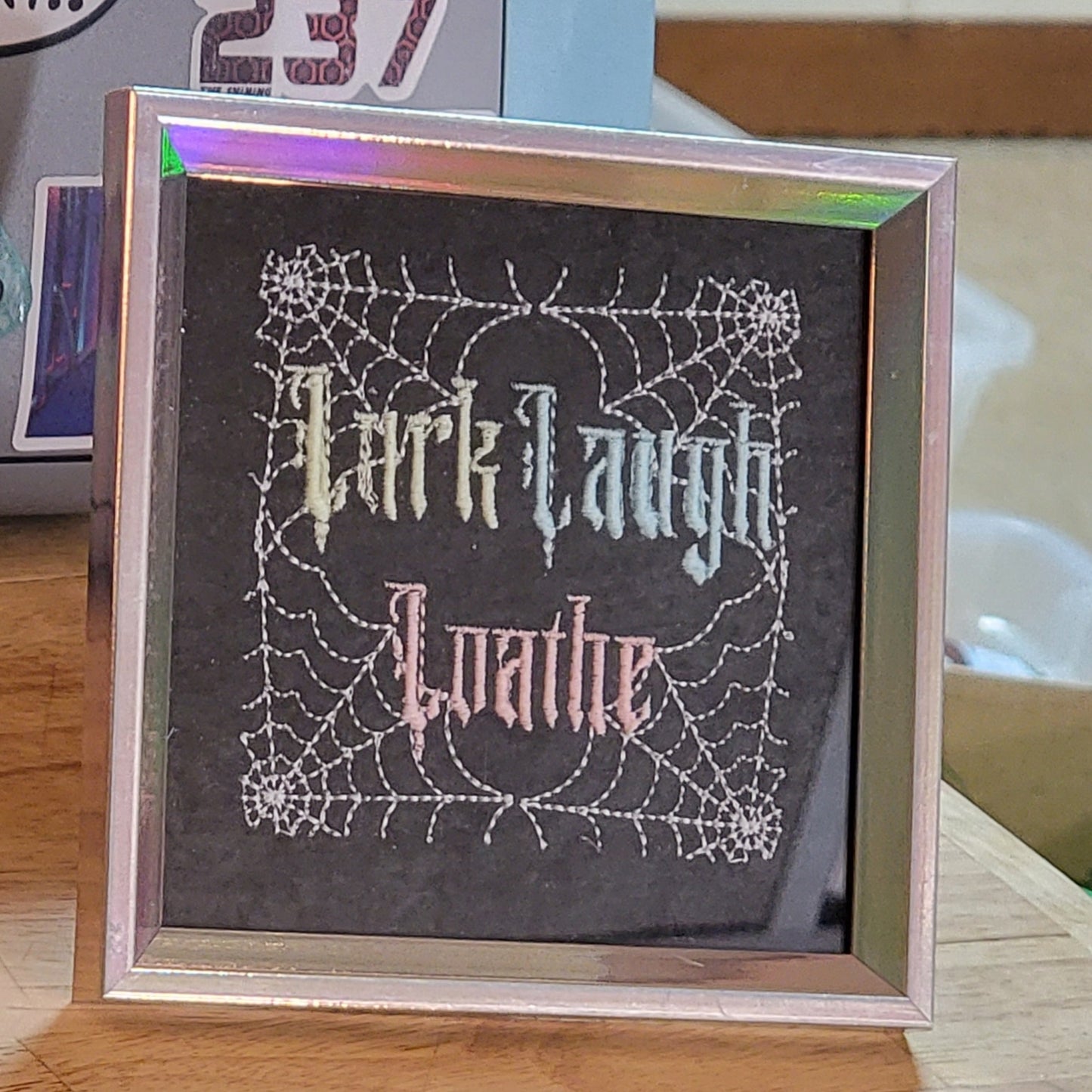 Lurk, Laugh, Loathe Framed Embroidery Art *GLOW in the DARK*