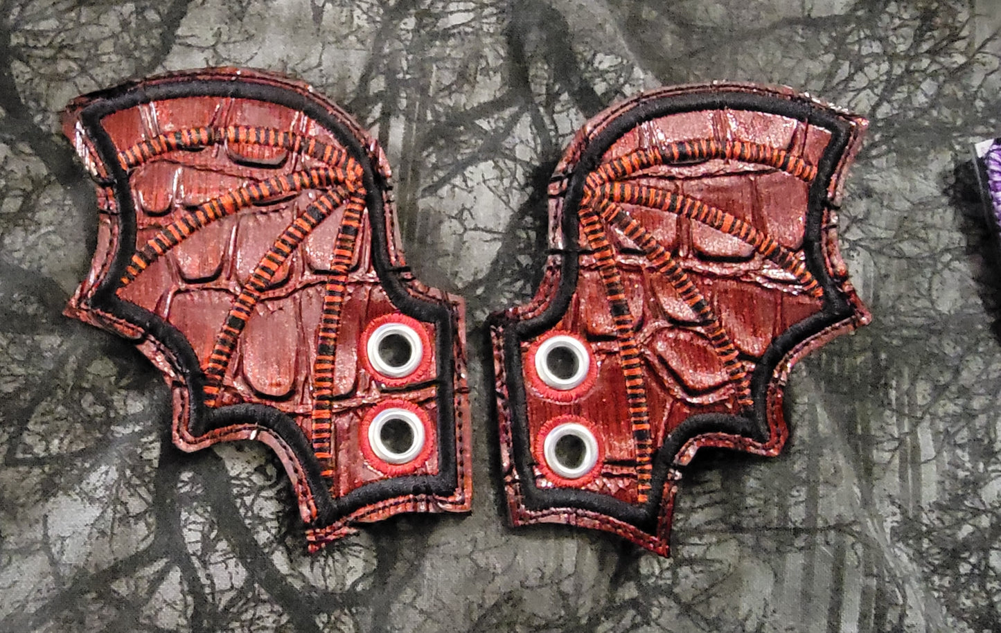 Boot, Shoe, or Skate Lace Bat Wings Red Scale with Black and Red Embroidery