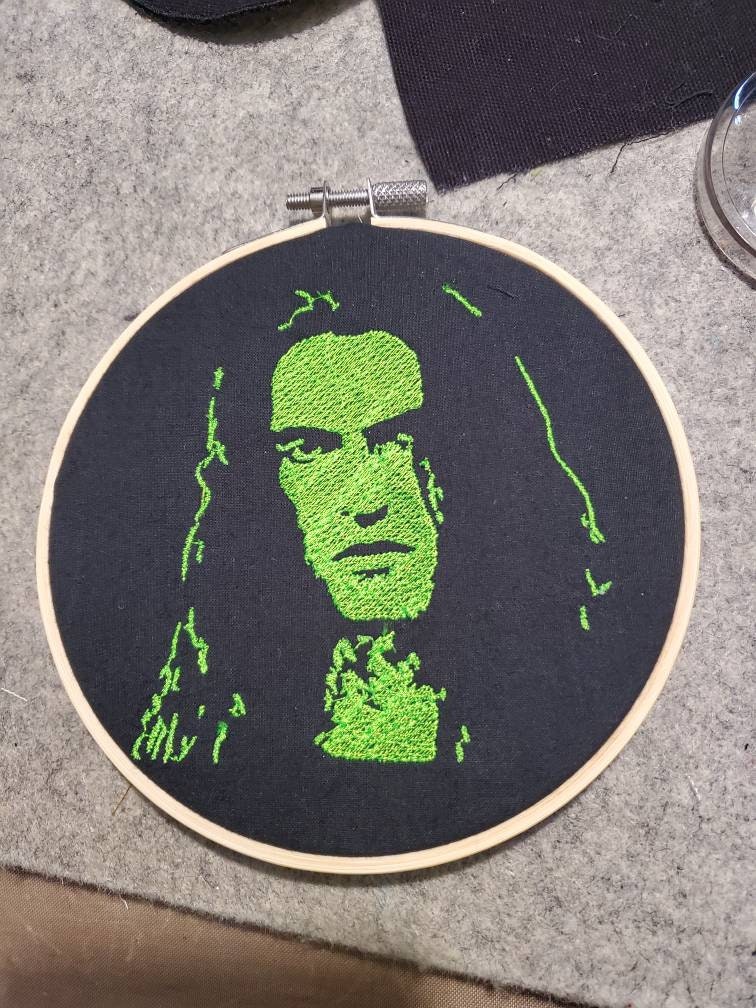 Type O Negative inspired Embroidery sign wall hanging. Peter Steele portrait